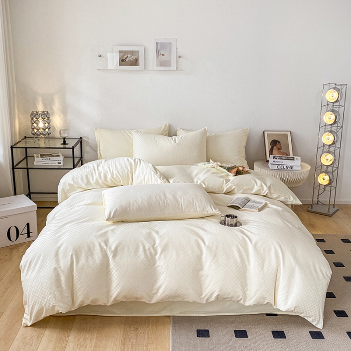 91家纺网 家纺一手货源 找家纺 涵宸家纺 2023新款全棉提花菲比系列四件套 菲比-珍珠白