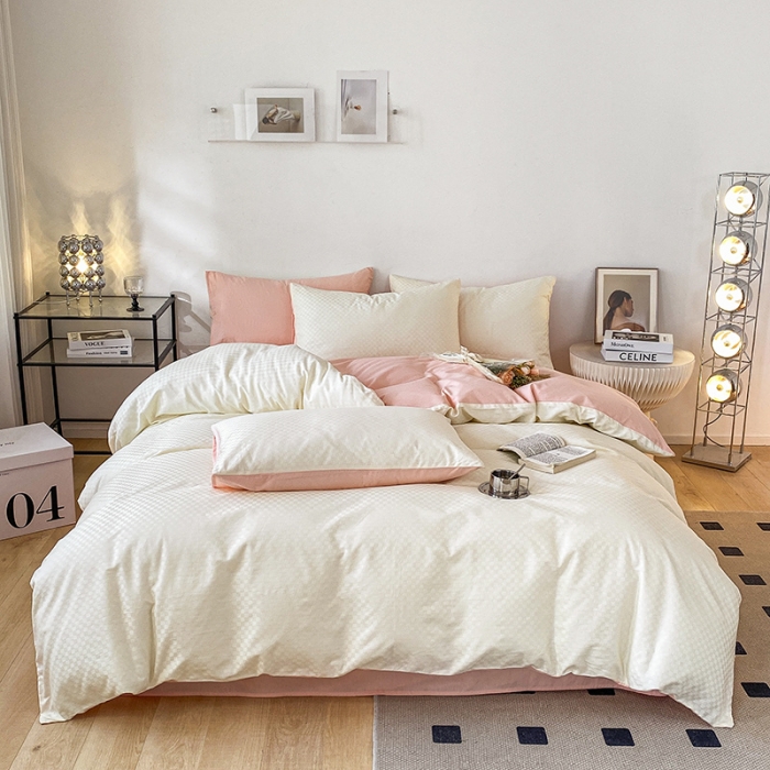 91家纺网 家纺一手货源 找家纺 涵宸家纺 2023新款全棉提花菲比系列四件套 菲比-珍珠粉