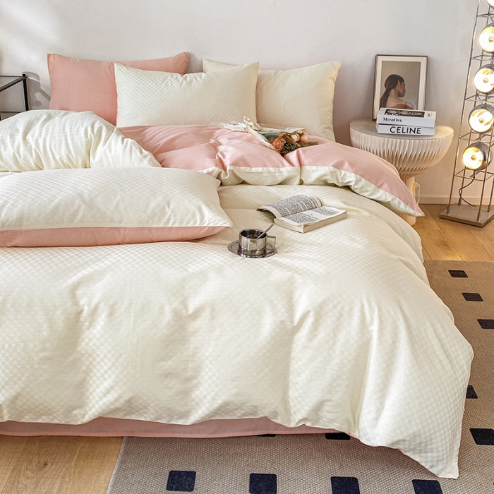 91家纺网 家纺一手货源 找家纺 涵宸家纺 2023新款全棉提花菲比系列四件套 菲比-珍珠粉