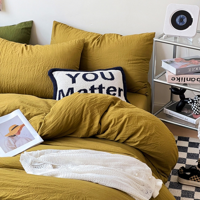 91家纺网 家纺一手货源 找家纺 水墨江南 2023新款超柔水洗棉简约纯色四件套 茶色