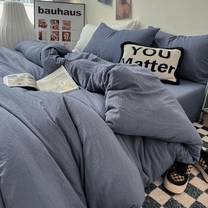 水墨江南 2023新款超柔水洗棉简约纯色四件套 牛仔蓝