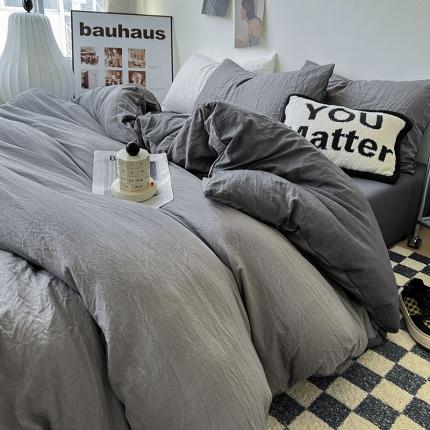 水墨江南 2023新款超柔水洗棉简约纯色四件套 浅灰深灰