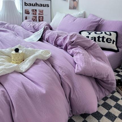 水墨江南 2023新款超柔水洗棉简约纯色四件套 芋泥紫