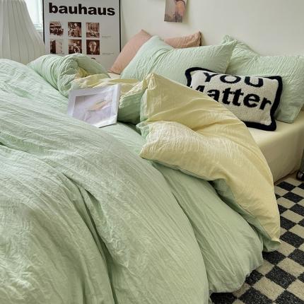 水墨江南 2023新款超柔水洗棉简约纯色四件套 藻绿米黄