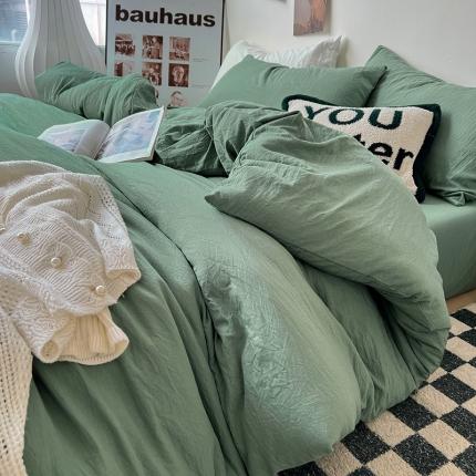 水墨江南 2023新款超柔水洗棉简约纯色四件套 暗夜绿