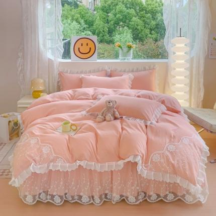 91家纺网 家纺一手货源 找家纺 （总）金米诺 2024新款韩版花边水洗磨毛床裙四件套