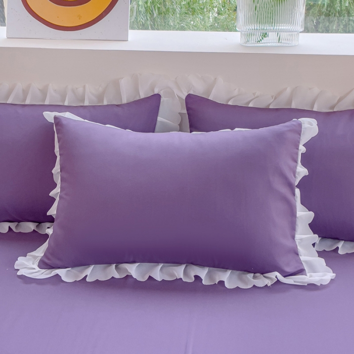 91家纺网 家纺一手货源 找家纺 金米诺 2024新款韩版花边水洗磨毛床裙四件套 紫色