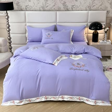 91家纺网 家纺一手货源 找家纺 易辰美 2024新款A类高克重水洗磨毛云柔棉刺绣四件套 彐青色