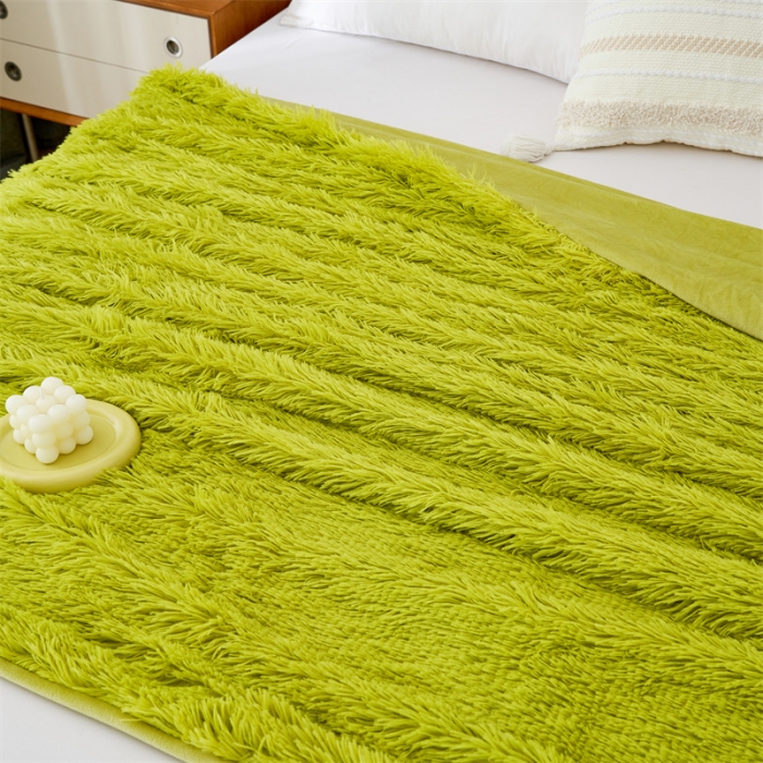 91家纺网 家纺一手货源 找家纺 品尚嘉2025水貂绒毛毯长毛绒法莱绒双层跨境外贸毯子 草绿