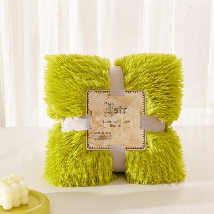 91家纺网 家纺一手货源 找家纺 品尚嘉2025水貂绒毛毯长毛绒法莱绒双层跨境外贸毯子 草绿