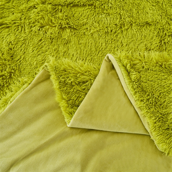 91家纺网 家纺一手货源 找家纺 品尚嘉2025水貂绒毛毯长毛绒法莱绒双层跨境外贸毯子 草绿