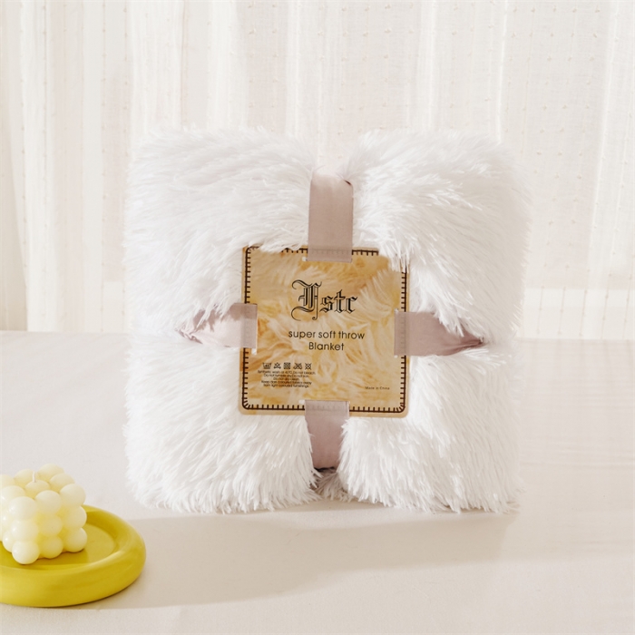 91家纺网 家纺一手货源 找家纺 品尚嘉2025水貂绒毛毯长毛绒法莱绒双层跨境外贸毯子 纯白