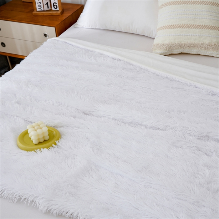 91家纺网 家纺一手货源 找家纺 品尚嘉2025水貂绒毛毯长毛绒法莱绒双层跨境外贸毯子 纯白