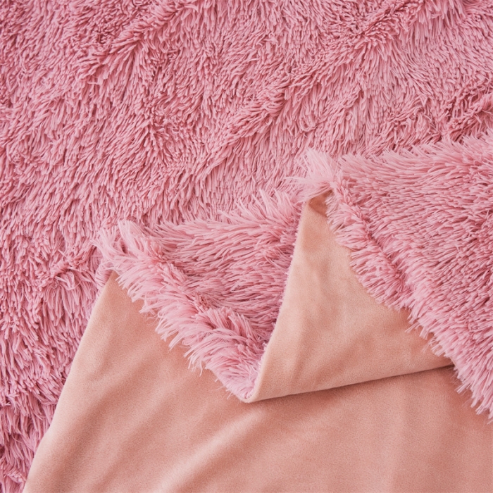 91家纺网 家纺一手货源 找家纺 品尚嘉2025水貂绒毛毯长毛绒法莱绒双层跨境外贸毯子 豆沙粉