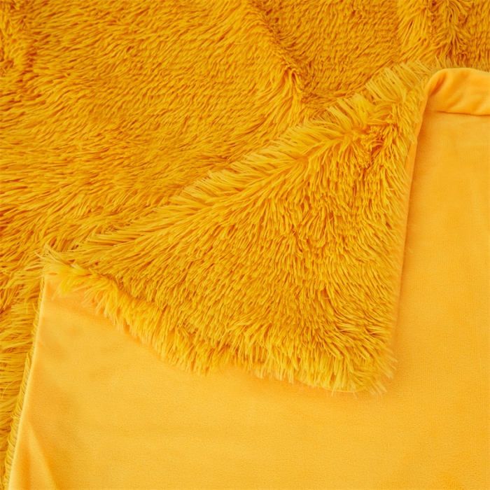 91家纺网 家纺一手货源 找家纺 品尚嘉2025水貂绒毛毯长毛绒法莱绒双层跨境外贸毯子 黄色
