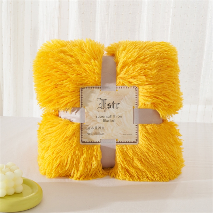 91家纺网 家纺一手货源 找家纺 品尚嘉2025水貂绒毛毯长毛绒法莱绒双层跨境外贸毯子 黄色