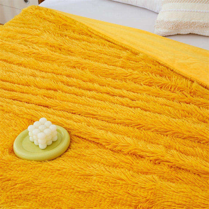 91家纺网 家纺一手货源 找家纺 品尚嘉2025水貂绒毛毯长毛绒法莱绒双层跨境外贸毯子 黄色
