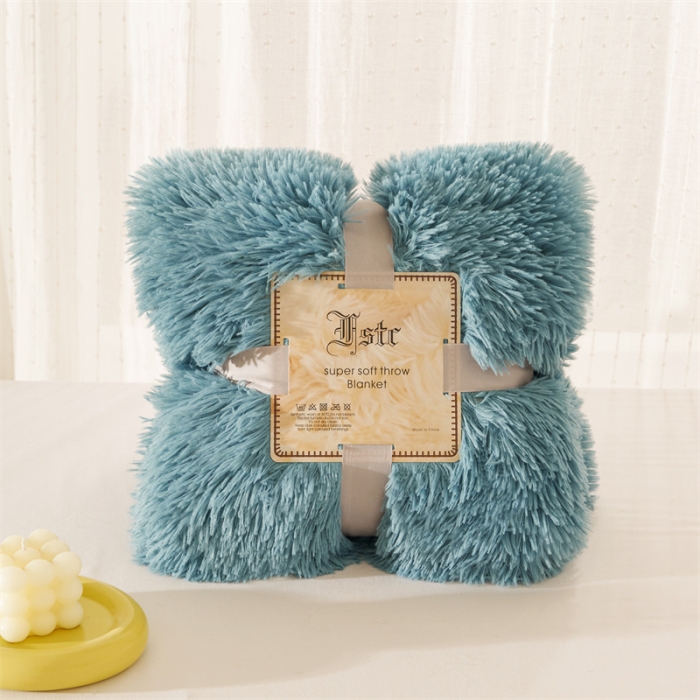 91家纺网 家纺一手货源 找家纺 品尚嘉2025水貂绒毛毯长毛绒法莱绒双层跨境外贸毯子 雾蓝