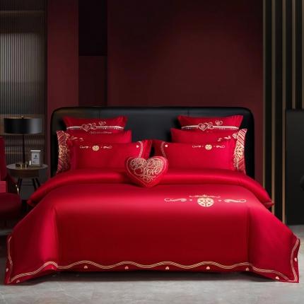 91家纺网 家纺一手货源 找家纺 振翼 2025新款40s全棉丝光喷气婚庆四件套多件套 爱的旋律