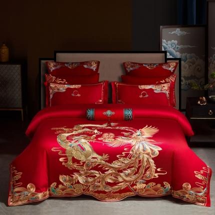 振翼 2025新款40s全棉丝光喷气婚庆四件套多件套 龙凤相依