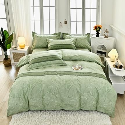 喜四方 2024新款全棉磨毛全棉印花四件套前程似锦绿