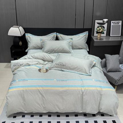 91家纺网 家纺一手货源 找家纺 喜四方 2024新款全棉磨毛全棉印花四件套卡洛尔灰