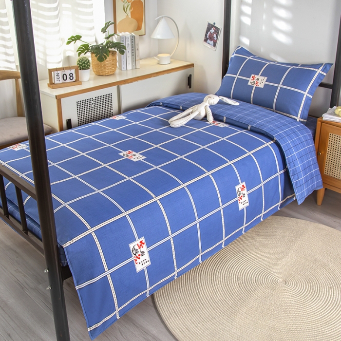 91家纺网 家纺一手货源 找家纺 乐旗 2023新款13372全棉三件套 金榜题名-蓝