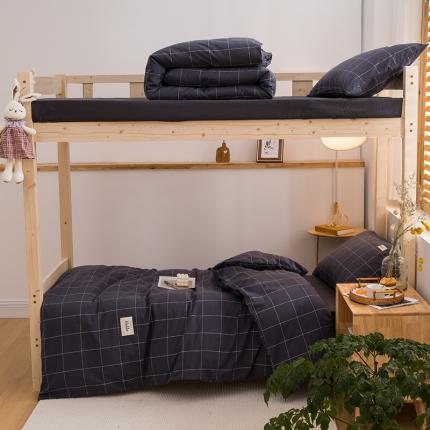 91家纺网 家纺一手货源 找家纺 柠萌 2025新款A类全棉色织水洗棉学生宿舍上下铺全棉三件套 格纹冷灰