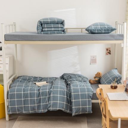 91家纺网 家纺一手货源 找家纺 柠萌 2025新款A类全棉色织水洗棉学生宿舍上下铺全棉三件套 海蓝大格