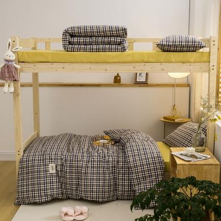 91家纺网 家纺一手货源 找家纺 （总）柠萌 2025新款A类全棉色织水洗棉学生宿舍上下铺全棉三件套