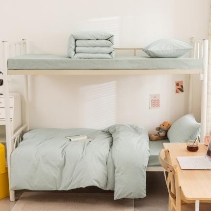 91家纺网 家纺一手货源 找家纺 柠萌 2025新款A类全棉色织水洗棉学生宿舍上下铺全棉三件套 绿极细条