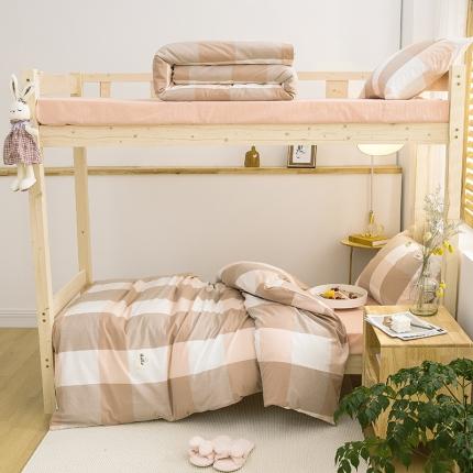 91家纺网 家纺一手货源 找家纺 柠萌 2025新款A类全棉色织水洗棉学生宿舍上下铺全棉三件套 玉大格