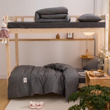 91家纺网 家纺一手货源 找家纺 柠萌 2025新款A类全棉色织水洗棉学生宿舍上下铺全棉三件套 中条纹深灰