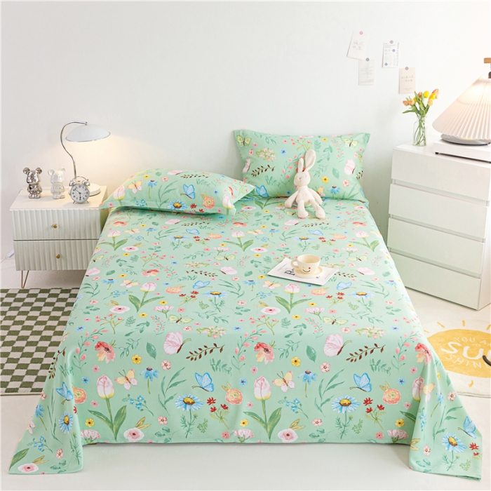 91家纺网 家纺一手货源 找家纺 棉乐町 2025新款竹纤维凉席三件套 繁花似锦-绿