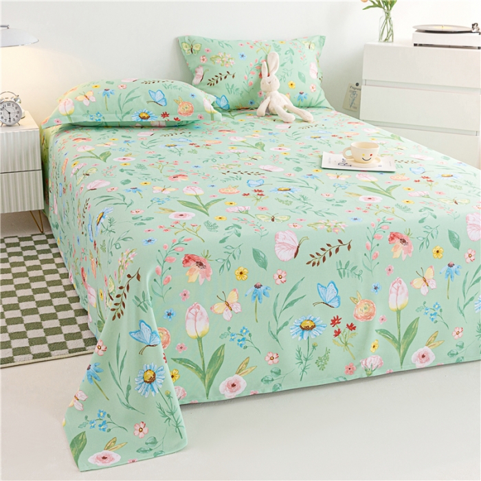 91家纺网 家纺一手货源 找家纺 棉乐町 2025新款竹纤维凉席三件套 繁花似锦-绿