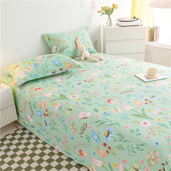 91家纺网 家纺一手货源 找家纺 棉乐町 2025新款竹纤维凉席三件套 繁花似锦-绿