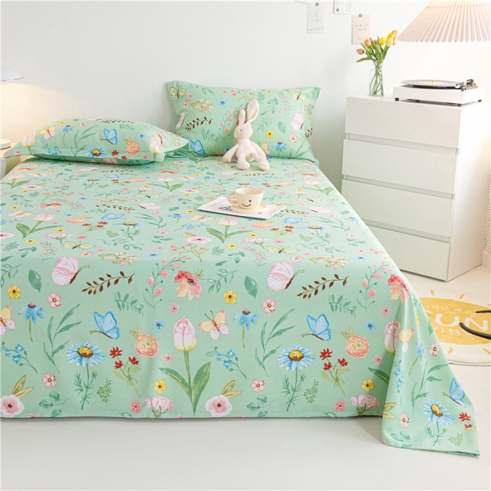 91家纺网 家纺一手货源 找家纺 棉乐町 2025新款竹纤维凉席三件套 繁花似锦-绿