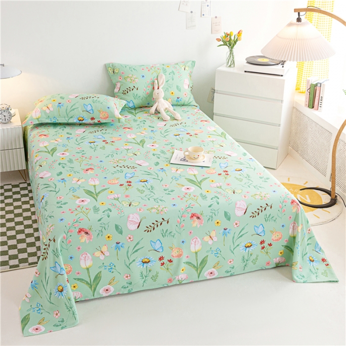 91家纺网 家纺一手货源 找家纺 棉乐町 2025新款竹纤维凉席三件套 繁花似锦-绿