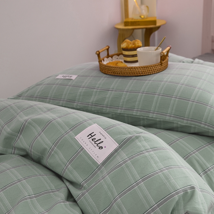 91家纺网 家纺一手货源 找家纺 柠萌 2025新款A类全棉色织水洗棉学生宿舍上下铺全棉三件套 海蓝格