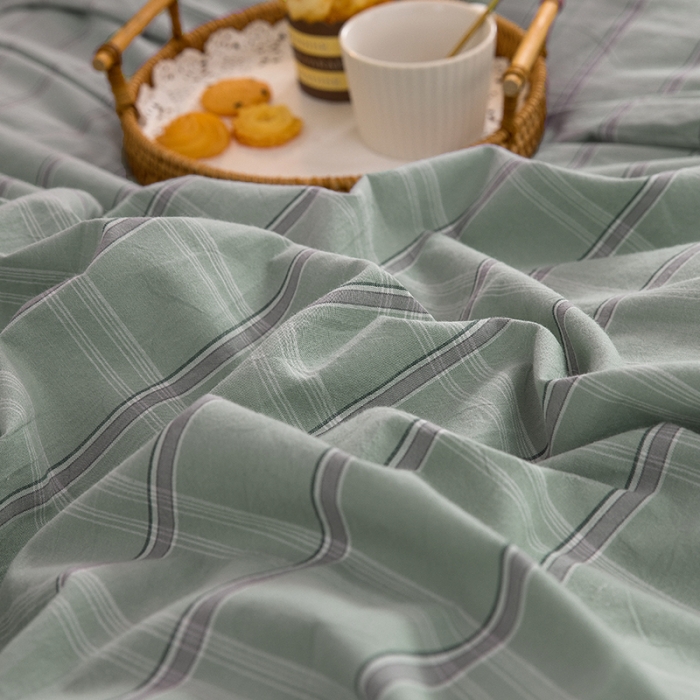 91家纺网 家纺一手货源 找家纺 柠萌 2025新款A类全棉色织水洗棉学生宿舍上下铺全棉三件套 海蓝格