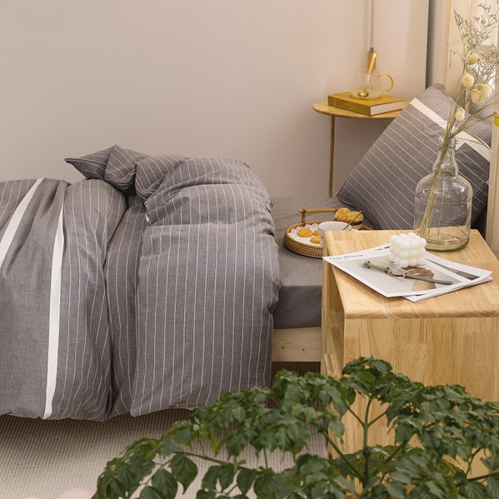91家纺网 家纺一手货源 找家纺 柠萌 2025新款A类全棉色织水洗棉学生宿舍上下铺全棉三件套 宽双线冷灰