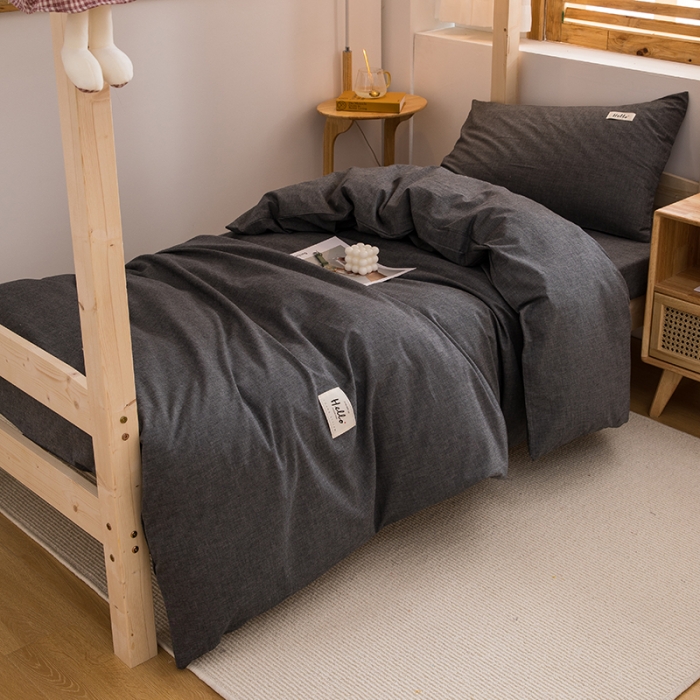 91家纺网 家纺一手货源 找家纺 柠萌 2025新款A类全棉色织水洗棉学生宿舍上下铺全棉三件套 深灰