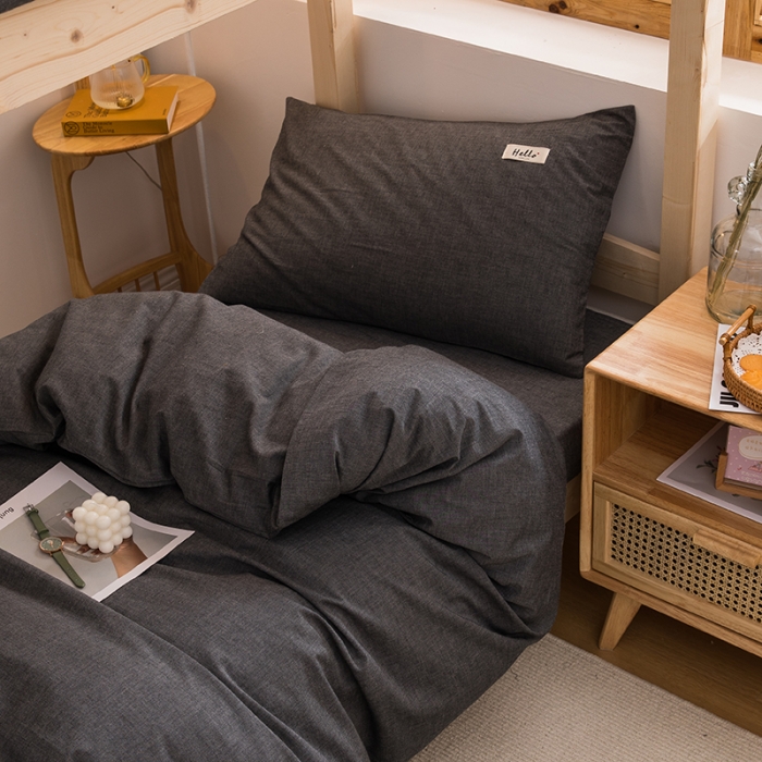 91家纺网 家纺一手货源 找家纺 柠萌 2025新款A类全棉色织水洗棉学生宿舍上下铺全棉三件套 深灰