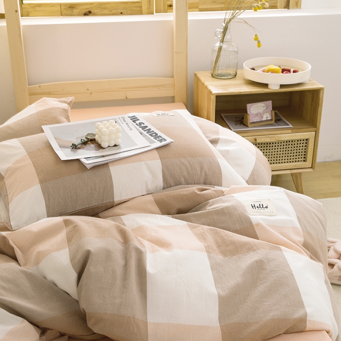 91家纺网 家纺一手货源 找家纺 柠萌 2025新款A类全棉色织水洗棉学生宿舍上下铺全棉三件套 玉大格