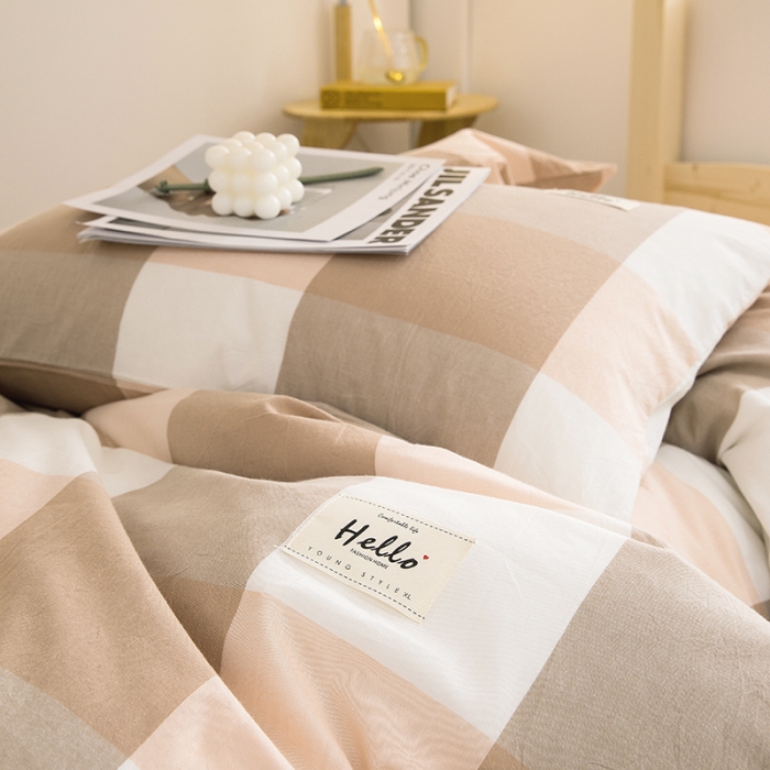 91家纺网 家纺一手货源 找家纺 柠萌 2025新款A类全棉色织水洗棉学生宿舍上下铺全棉三件套 玉大格