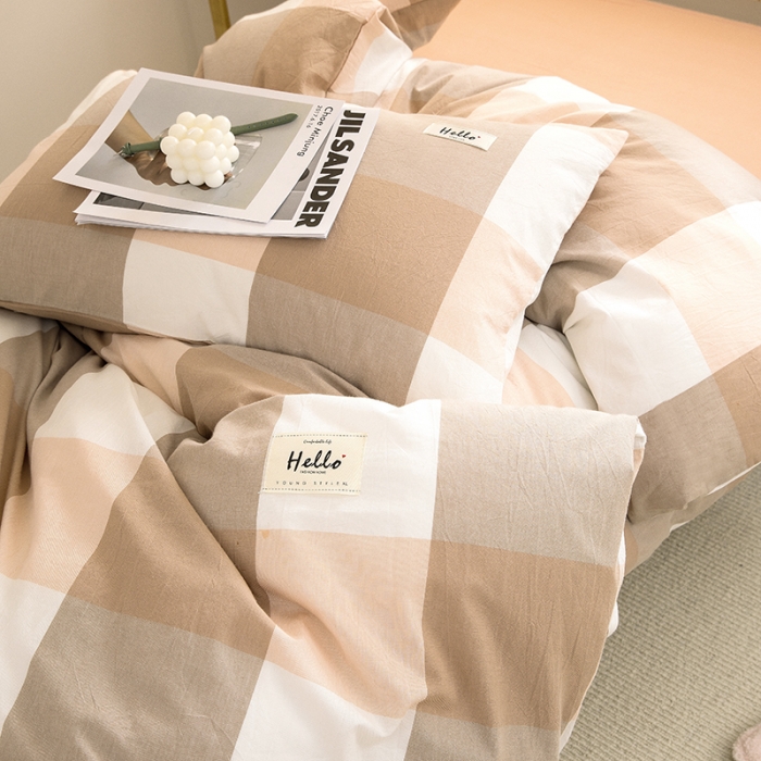 91家纺网 家纺一手货源 找家纺 柠萌 2025新款A类全棉色织水洗棉学生宿舍上下铺全棉三件套 玉大格