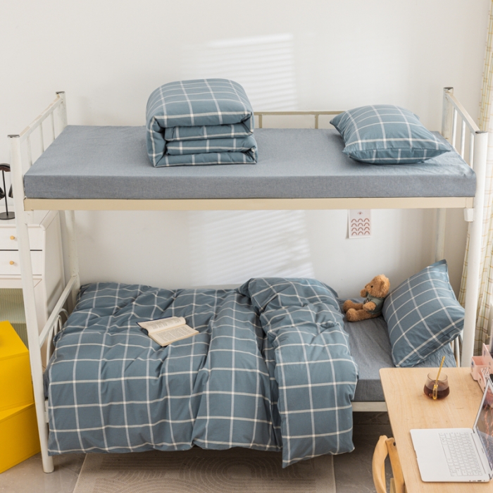 91家纺网 家纺一手货源 找家纺 （总）柠萌 2025新款A类全棉色织水洗棉学生宿舍上下铺全棉三件套