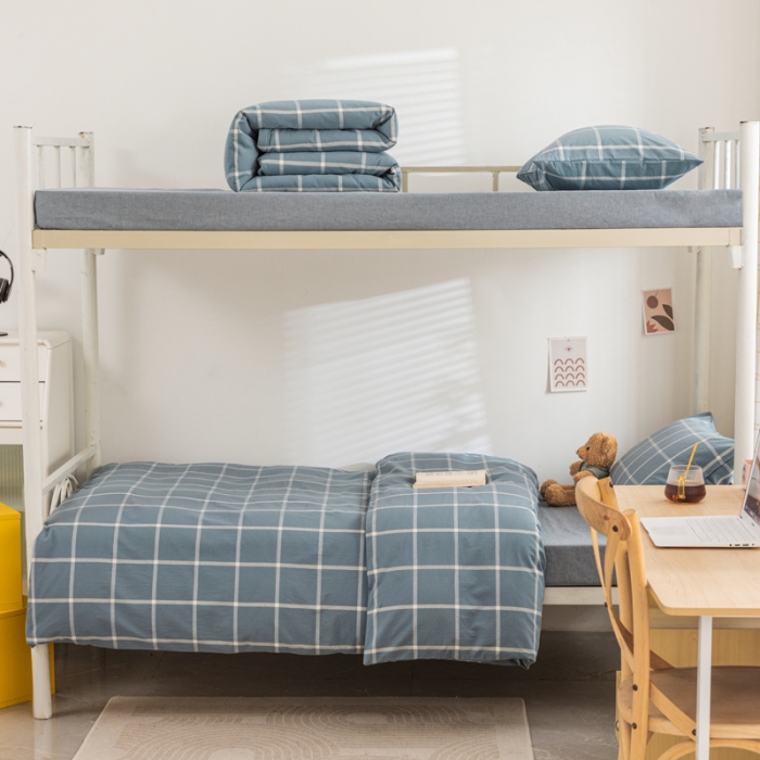 91家纺网 家纺一手货源 找家纺 （总）柠萌 2025新款A类全棉色织水洗棉学生宿舍上下铺全棉三件套