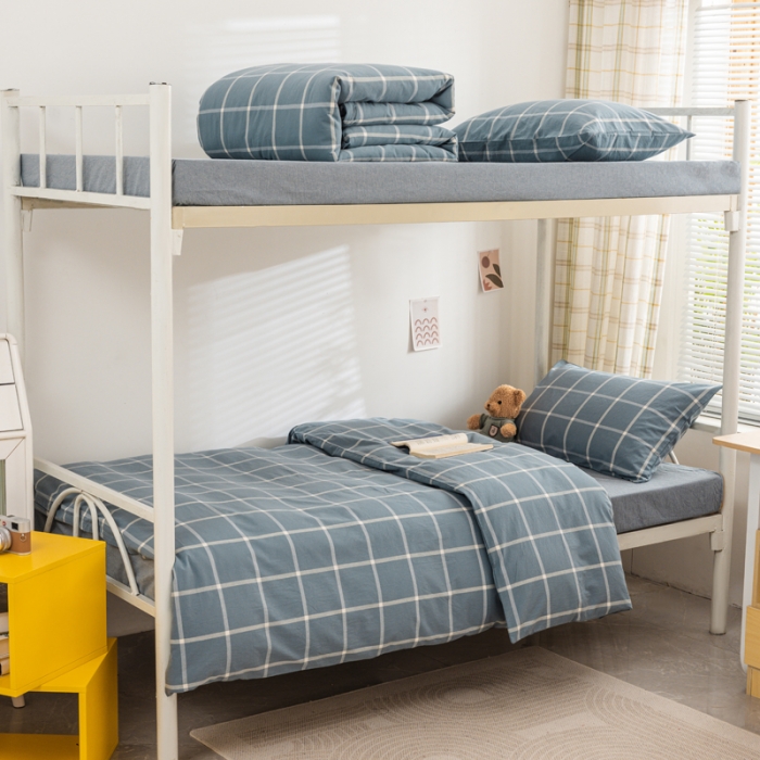 91家纺网 家纺一手货源 找家纺 （总）柠萌 2025新款A类全棉色织水洗棉学生宿舍上下铺全棉三件套