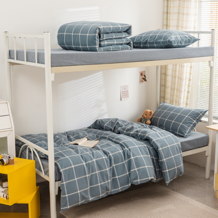 91家纺网 家纺一手货源 找家纺 （总）柠萌 2025新款A类全棉色织水洗棉学生宿舍上下铺全棉三件套